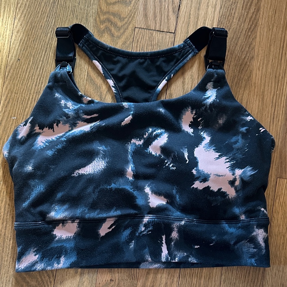 Women's Nursing Longline Sports Bra with Blush Abstract Print
